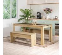 FURNITABLE Table à Manger avec 2 Bancs, Ensemble de 3 Meubles, Table de Salle à Manger de 160x80x75 cm, 2 Bancs de 90x30x45 cm Chêne et Noire