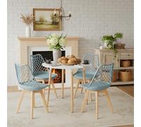 FURNITABLE Table à manger avec 4 chaises - Ensemble de table rond de 80 cm et chaises pour salle à manger, cuisine, salon (table blanche et 4 chaises bleues)