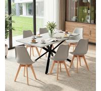 FURNITABLE Table à manger avec 6 chaises - Groupe de salle à manger - Table rectangulaire extensible et chaises pour 6 personnes - Pour salle à manger, cuisine, bureau - 160 cm (table + 6 chaises