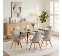 FURNITABLE Table à manger avec 6 chaises - Rectangulaire et extensible - Pour 6 personnes - Pour cuisine, salle à manger, bureau - 160 cm (table en chêne + 6 chaises grises)