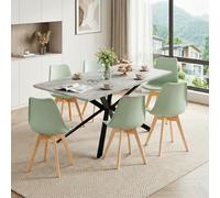 FURNITABLE Table à manger rectangulaire extensible avec 6 chaises, table de cuisine en MDF (gris) et chaises de salle à manger pour cuisine, salle à manger, salon, bureau, 120-160 cm (table + 6