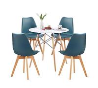 FURNITABLE Table à Manger Ronde ave 4 chaises- Ensemble de Meubles 5 pièces de Cuisine, Pieds en Hêtre Massif - 80x80x75cm