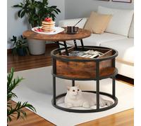 FURNITABLE Table basse ronde avec plateau élévable, table d'appoint réglable en hauteur avec espace de rangement 60x60x48cm-62cm, petit table de salon, table de café