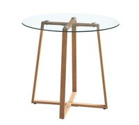 FURNITABLE | Table Ronde à Manger Verre Effet Bois 80x75 cm,Table Basse - Pieds Métal Transfert Bois Design