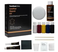 Furniture Clinic Kit de Réparation Complet pour Le Cuir Marron Clair Inclut Surface Abîmée Vinyle et Simili sur Sofa, Fauteuil, Siège Auto pour Petits Trous, Accrocs, Déchirures, Brûlures, Rayures