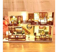 Furniture Doll House Wooden Toy House Kit with Music Movement Dust Cover Handmade 025-B Quiet Good Time Large Villa for Creative Girls Holiday (Color Box) Delr