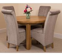 Furniture King Table de salle à manger ronde extensible 110-140 cm avec 4 chaises en tissu gris Montana - Ensemble de salle à manger élégant pour maisons modernes