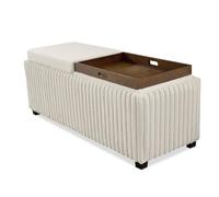 Furniture of America Cressida Banc de rangement moderne en chenille avec plateau réversible - Repose-pieds rembourré - Ottomane rectangulaire pour salon, chambre à coucher, entrée - Blanc