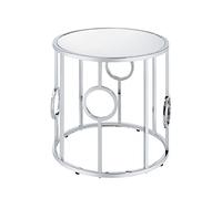 Furniture of America Keenan Luxe Glam Miroir Rond Top 58,4 cm Table d'appoint avec base décorative pour salon, chambre à coucher Chrome