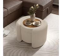 Furniture of America Lennox Ottomane de rangement ronde moderne en chenille avec dessus rabattable réversible, repose-pieds rembourré pour salon, chambre à coucher, entrée, beige et rose 63,5 cm