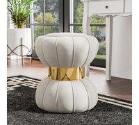 Furniture of America Magnus Pouf moderne rembourré de 43,2 cm avec forme de sablier et bordure dorée en acier inoxydable, petit tabouret pour chambre à coucher, salon, entrée, blanc