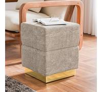 Furniture of America Renzo Pouf cube moderne en chenille de 38,1 cm avec compartiment de rangement et base en acier inoxydable, petit tabouret pour chambre à coucher, salon, entrée, gris argenté
