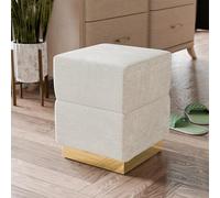 Furniture of America Renzo Pouf cube moderne en chenille de 38,1 cm avec compartiment de rangement et base en acier inoxydable, petit tabouret pour chambre à coucher, salon, entrée, beige