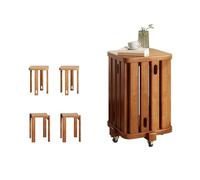 Furniture Stacking Stools, Sofa Side Table for Living Room, Multifunctional Nesting Stools Wooden Dining Chair Set of 4, Portable Office and Classroom (Wood1 with Wheels)