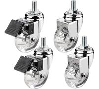 Furniture Swivel Castor,Stem Castor Wheels 50mm, Threaded Rod M8*15mm, M10*15mm, 4 Moving Caster Wheels with Brake Heavy Duty Swivel Wheels for Furniture, Trolley Wheels with PU Caster (Color :(M10*15