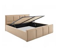 FurnitureByJDM Lit Coffre 120x200 cm Rembourré - Lit Design Élégant avec Grand Espace de Rangement, Sommier à Lattes Relevable avec Vérins à Gaz, Tissu Jupiter Résistant - Beige Paris