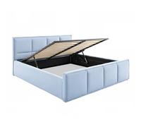 FurnitureByJDM Lit Coffre 120x200 cm Rembourré - Lit Design Élégant avec Grand Espace de Rangement, Sommier à Lattes Relevable avec Vérins à Gaz, Tissu Jupiter Résistant - Bleu Paris