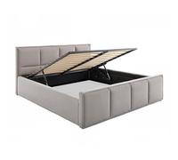 FurnitureByJDM Lit Coffre 140x200 cm Rembourré - Lit Design Élégant avec Grand Espace de Rangement, Sommier à Lattes Relevable avec Vérins à Gaz, Tissu Jupiter Résistant - Gris Clair Paris