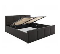 FurnitureByJDM Lit Coffre 140x200 cm Rembourré - Lit Design Élégant avec Grand Espace de Rangement, Sommier à Lattes Relevable avec Vérins à Gaz, Tissu Jupiter Résistant - Noir Paris