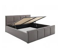 FurnitureByJDM Lit Coffre 140x200 cm Rembourré - Lit Design Élégant avec Grand Espace de Rangement, Sommier à Lattes Relevable avec Vérins à Gaz, Tissu Jupiter Résistant - Gris Paris