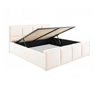 FurnitureByJDM Lit Coffre 140x200 cm Rembourré - Lit Design Élégant avec Grand Espace de Rangement, Sommier à Lattes Relevable avec Vérins à Gaz, Tissu Jupiter Résistant - Crème Paris