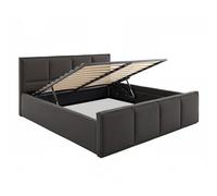 FurnitureByJDM Lit Coffre 180x200 cm Rembourré - Lit Design Élégant avec Grand Espace de Rangement, Sommier à Lattes Relevable avec Vérins à Gaz, Tissu Jupiter Résistant - Gris Foncé Paris