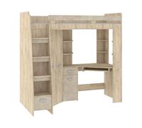 FurnitureByJDM Lit Mezzanine avec Bureau, Armoire et Rangements - Chambre Complète Enfant - Ensemble Gain de Place 80x200 cm - Escalier à Gauche (Chêne Endgrain/Granada Amande)