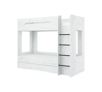 FurnitureByJDM Lit Superposé 2 Places 80x200 cm - Double Lit Enfant avec Rangement & Barrière de Sécurité et Design Moderne Blanc (Chêne Craft Blanc,Échelle à Droite)