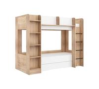 FurnitureByJDM Lit Superposé 2 Places 80x200 cm - Double Lit Enfant avec Rangement & étagère à Livres et Barrière de Sécurité Everest (Sonoma Clair Blanc, Échelle à Droite)