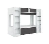 FurnitureByJDM Lit Superposé 2 Places 80x200 cm - Double Lit Enfant avec Rangement & étagère à Livres et Barrière de Sécurité Everest (Chêne Craft Blanc Graphite, Échelle à Droite)