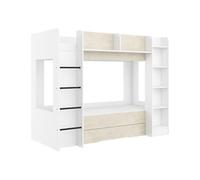 FurnitureByJDM Lit Superposé 2 Places 80x200 cm - Double Lit Enfant avec Rangement & étagère à Livres et Barrière de Sécurité Everest (Blanc Granada Amande,Échelle à Gauche)