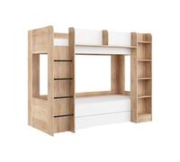 FurnitureByJDM Lit Superposé 2 Places 80x200 cm - Double Lit Enfant avec Rangement & étagère à Livres et Barrière de Sécurité Everest (Sonoma Clair Blanc,Échelle à Gauche)