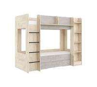 FurnitureByJDM Lit Superposé 2 Places 80x200 cm - Double Lit Enfant avec Rangement & étagère à Livres et Barrière de Sécurité Everest (Endgrain Béton Gris,Échelle à Gauche)