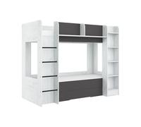 FurnitureByJDM Lit Superposé 2 Places 80x200 cm - Double Lit Enfant avec Rangement & étagère à Livres et Barrière de Sécurité Everest (Chêne Craft Blanc Graphite,Échelle à Gauche)