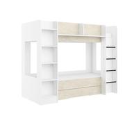 FurnitureByJDM Lit Superposé 2 Places 80x200 cm - Double Lit Enfant avec Rangement & étagère à Livres et Barrière de Sécurité Everest (Blanc Granada Amande, Échelle à Droite)