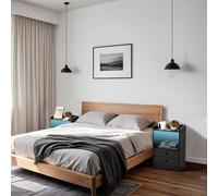 FurnitureR 2PCS Table de Nuit avec Eclairage LED, Eclairage Ambiant Multicolore, Rangement à 2 Tiroirs, Table de Chevet avec Station de Recharge USB/Prise, Desk D'appoint en MDF Noir, 38 x 26 x 56cm