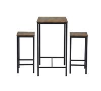 FurnitureR 3pcs Bar Sets, Bistro Bar Table Set + Stools, Breakfast Table with 2 High Stools, Steel Frame, Industrial Style, Rustic Brown, for Kitchen, Dining Room, Living Room, 80 x 50 x 90 cm