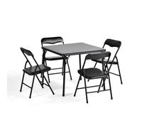 FurnitureR 5PCS Children's Folding Chair Set, Durable Metal with Cushioned Seats, Classic Black Design for Indoor Gatherings, Space-Saving for Easy Storage, 61cm Square Table and 33cm Square Chair