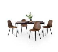 FurnitureR 5PCS Table a Manger avec Chaises, 4 Sièges en Suede avec 1 Table de Salle à Manger en Bois L150CM, Marron Vintage