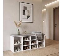 FurnitureR Banc à Chaussures avec Assise, Banc de Rangement, rembourré, 3 Compartiments Ouverts, Compartiment sous Coussin de siège, étagère à Chaussures pour Salon, Couloir, Armoire de Rangement