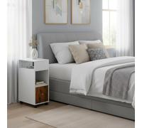 FurnitureR Bedside Table on Wheels, Rolling Coffee Table, Desk Trolley with Side Shelves, Side Cabinet with Open Compartment and Drawer, Storage Unit for Living Room, Office, Bedroom