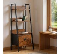 FurnitureR Bibliothèque de Bureau, Style échelle, 42 x 29 x 110 cm, avec tiroir en Tissu, 4 Niveaux, plaques de Bois de 12 mm et Cadre en métal de 20 mm, paroi arrière de 7,5 cm, étagère Moderne pour