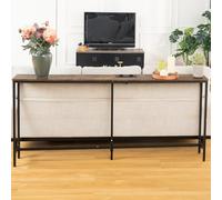 FurnitureR Bout de Canapé Long Industriel 180cm avec Prise, Table d’Appoint Slim en Métal et Bois, Rangement Salon Polyvalent pour Entrée, Couloir, Salon, Bureau, Brun Rustique