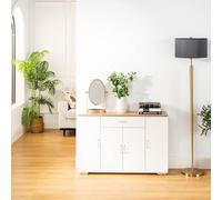 FurnitureR Buffet Moderne Salle à Manger, 4 Portes 1 Tiroir, Plateau MDF, Étagères Doubles, Rangement Vaisselle Blanc Lin pour Salon, Cuisine, Salle à Manger, Style Scandinave, 110 x 30 x 70cm