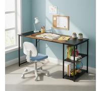 FurnitureR Bureau Chambre Enfant/Ado, 120 x 60cm, Plateau Bi-Couleur Rétro Marron et Noir, 2 Etagères Latérales-Réglage en Hauteur, Structure en Métal, Grands Espaces Rangement