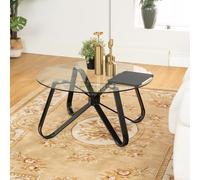 FurnitureR Chabudai, Table Basse Ronde Minimaliste en Verre Trempé, avec Bords Arrondis Lisses, Table Basse en Métal pour la Maison, Le Salon, Le Patio, Le Jardin, 80 x 80 x 40 cm