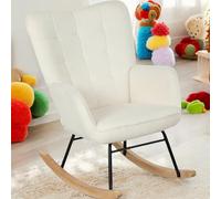 FurnitureR Chaise à Bascule Blanche Moderne, Chambre d'enfant, Rembourrage Doux, Pieds en Bois Massif, Design Ergonomique, Meuble Peu encombrant, Cadre en métal Robuste