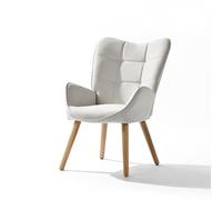 FurnitureR Chaise d'appoint avec pieds en bois de hêtre naturel, fauteuil en tissu pour salon, bureau, salon, réception, beige