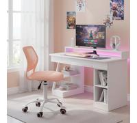 FurnitureR Chaise de Gaming Compacte, Dossier Creux en PP, Hauteur Réglable, Assise Ergonomique Pivotante en Mousse, Base en Fer à 5 roulettes, pour la Lecture, Le Dessin, Le Gaming, Candy Rose