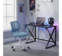 FurnitureR Chaise de Gaming Compacte, Dossier Creux en PP, Hauteur Réglable, Assise Ergonomique Pivotante en Mousse, Base en Fer à 5 roulettes, pour la Lecture, Le Dessin, Le Gaming, Morandi Bleu